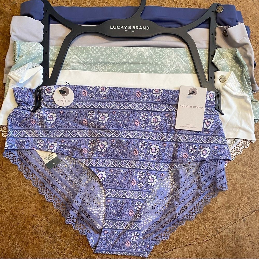 LUCKY Brand floral laser cut‎ super soft lace hipsters underwear panties 5 pack